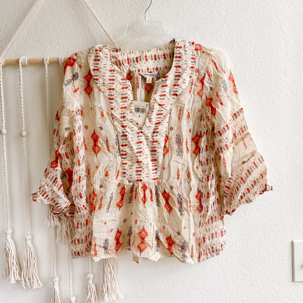 lucky brand tribal southwestern cream peasant top